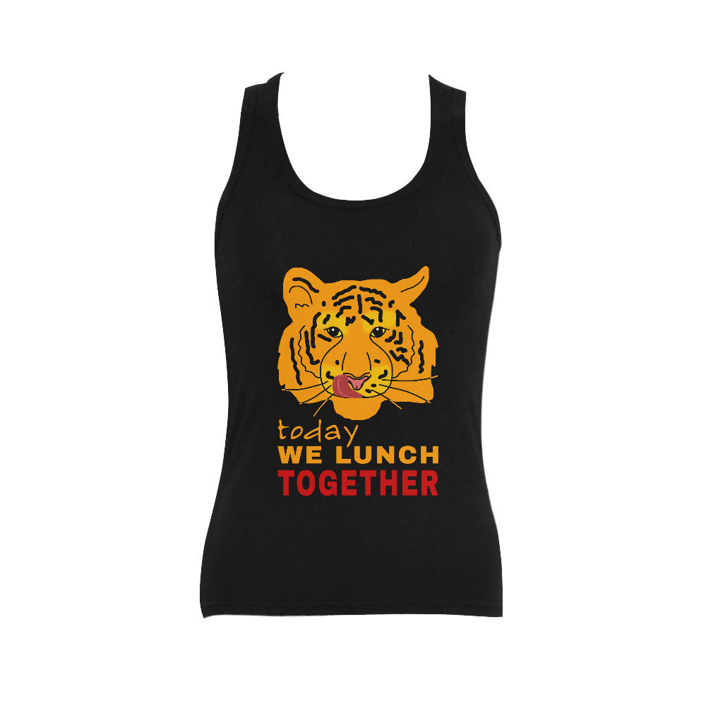 Funny Wild Tiger Today We Lunch Together Romantic Women's Shoulder-Free Tank Top (Model T35)