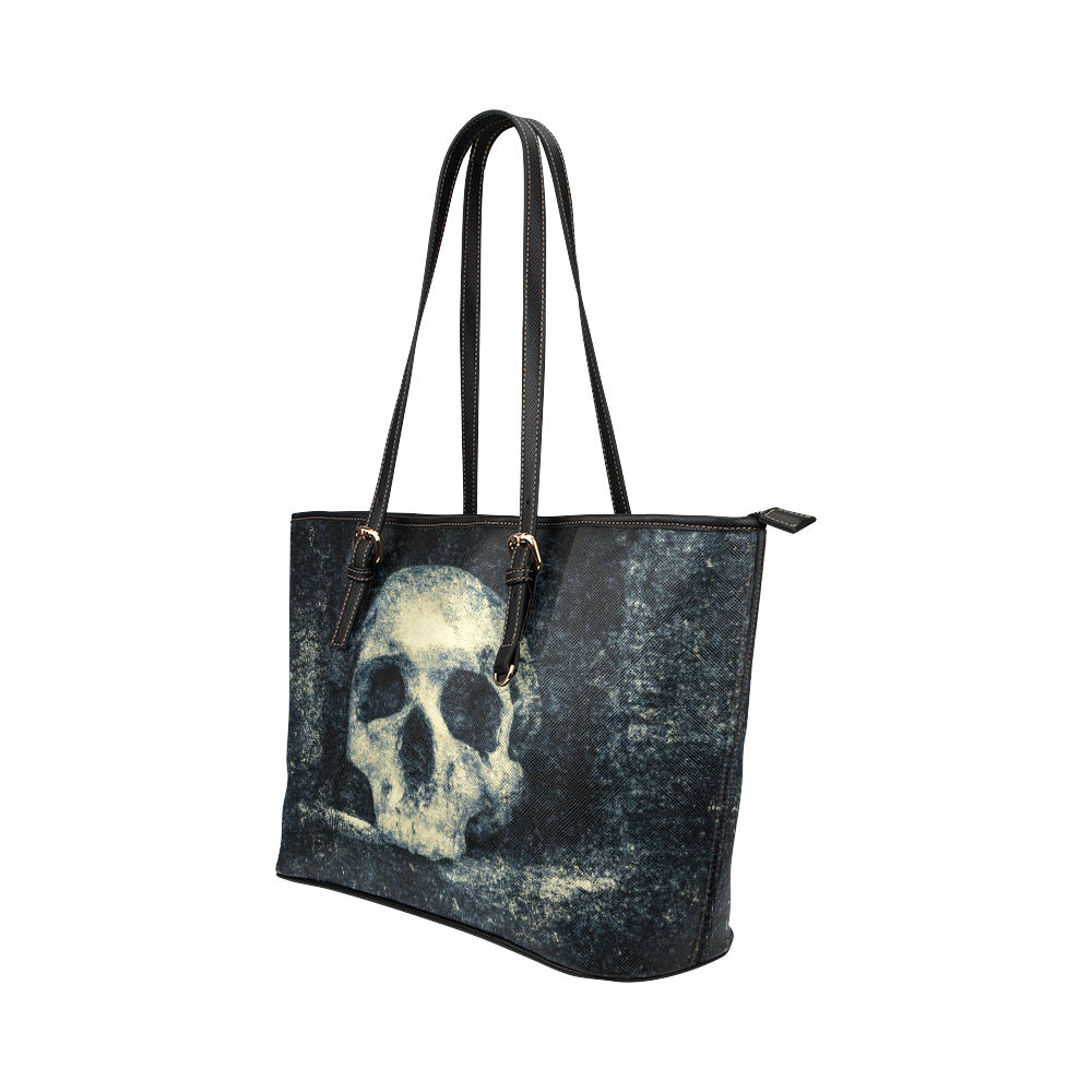 Man Skull In A Savage Temple Halloween Horror Leather Tote Bag/Large (Model 1651)