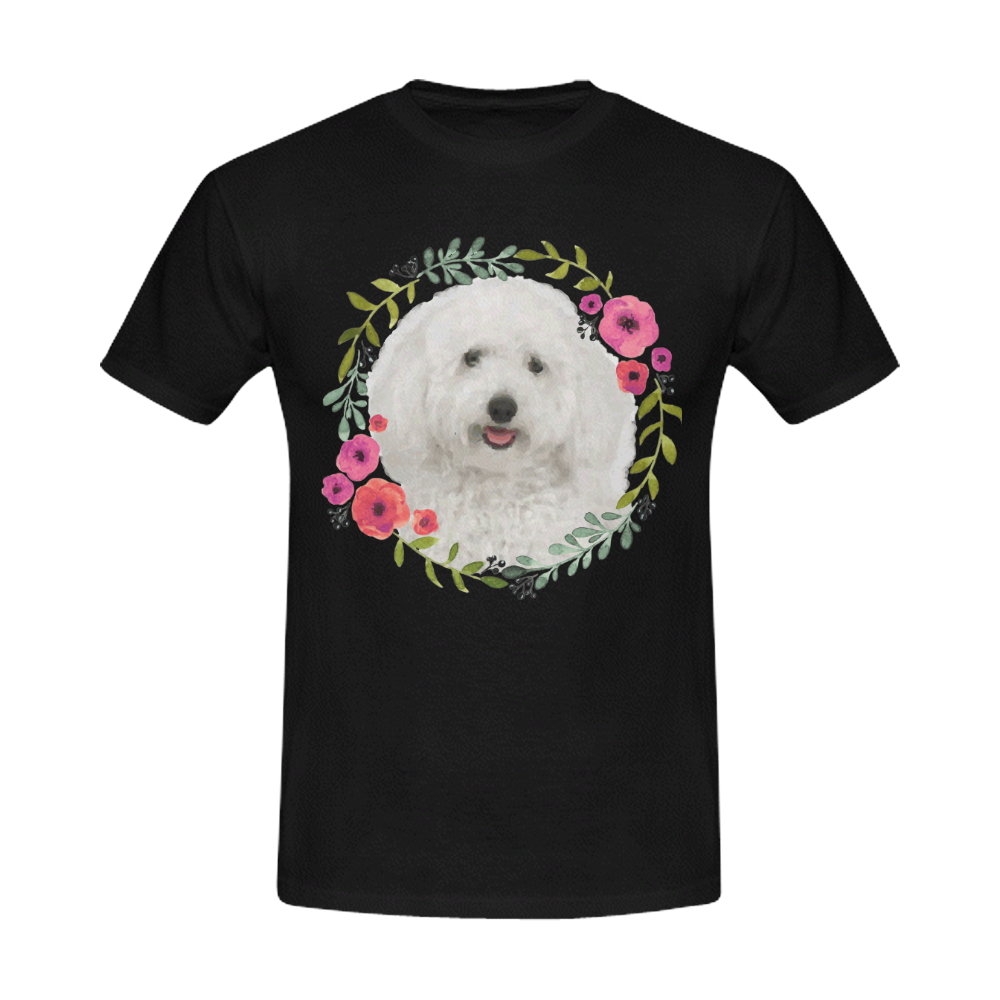 Cute White Puppy Pink Floral Garland Men's Slim Fit T-shirt (Model T13)