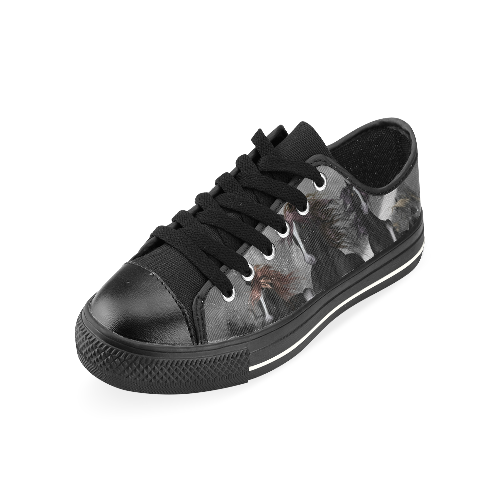 Awesome running black horses Men's Classic Canvas Shoes (Model 018)
