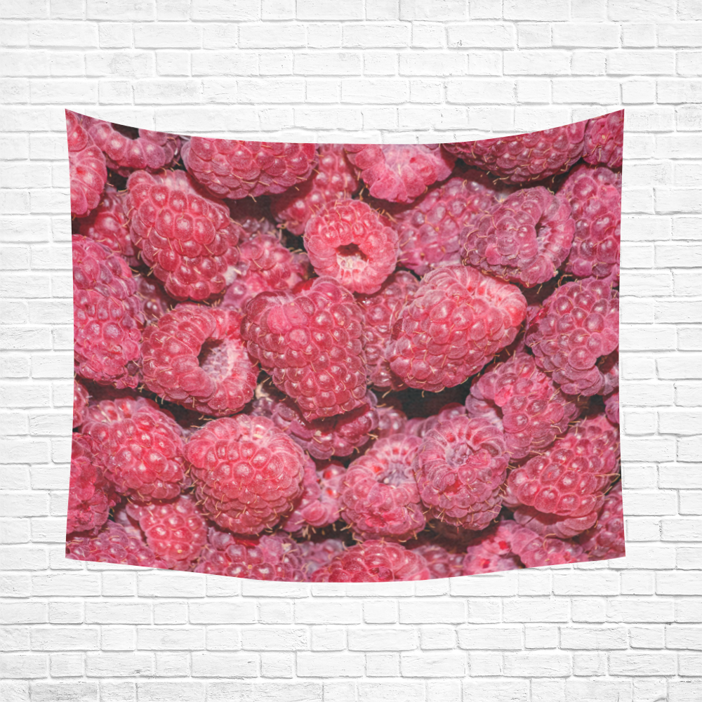 Red Fresh Raspberry Summer Berries Cotton Linen Wall Tapestry 60"x 51"