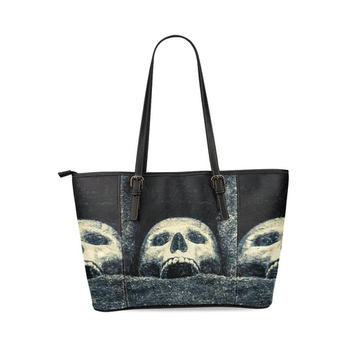 White Human Skull In A Pagan Shrine Halloween Cool Leather Tote Bag/Small (Model 1640)