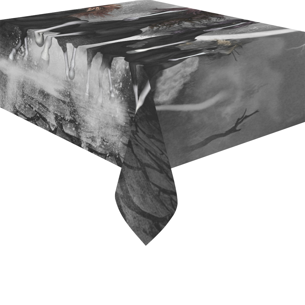 Awesome running black horses Cotton Linen Tablecloth 52"x 70"
