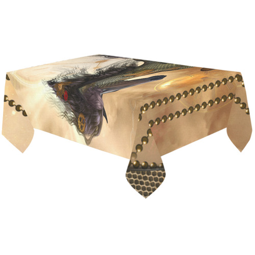 Aweseome steampunk horse, golden Cotton Linen Tablecloth 60"x120"