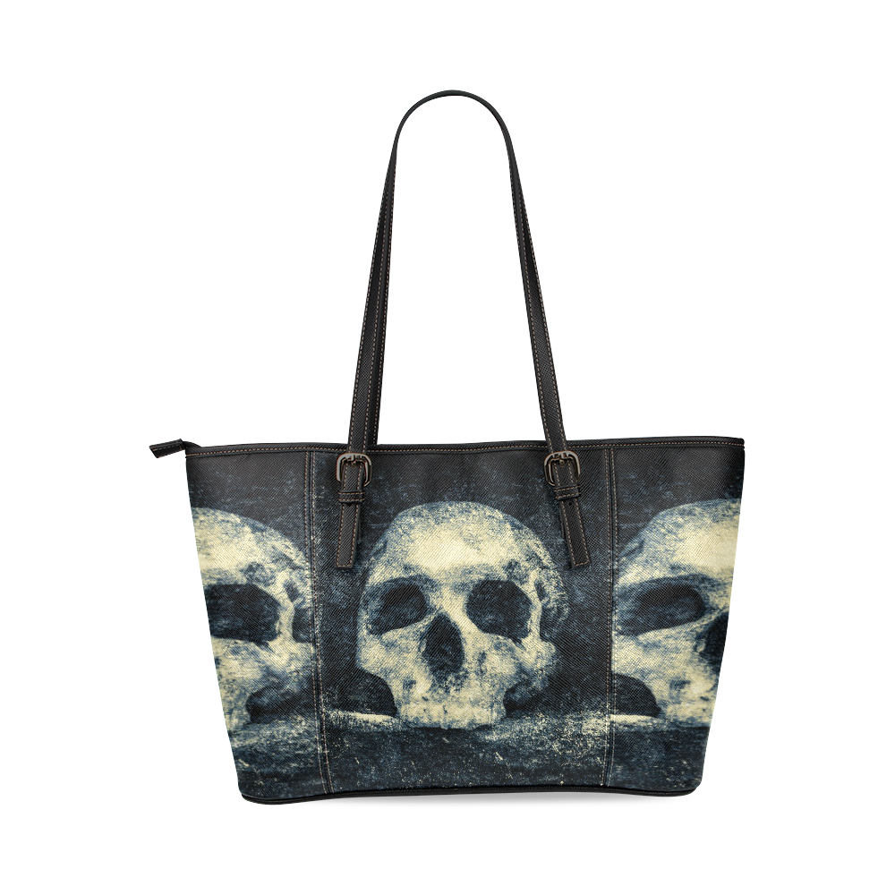 Man Skull In A Savage Temple Halloween Horror Leather Tote Bag/Small (Model 1640)
