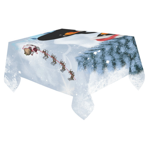 Christmas, funny, cute penguin Cotton Linen Tablecloth 52"x 70"