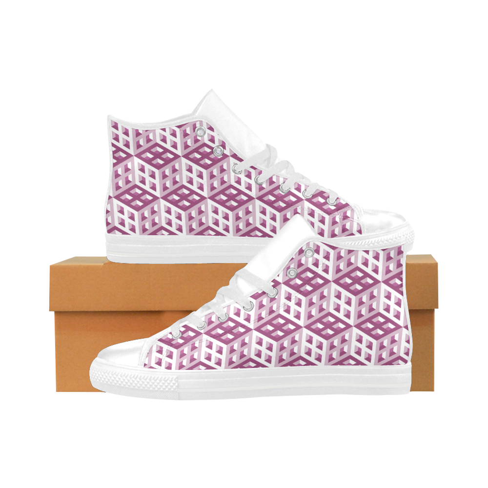 3D Pattern Lilac Pink White Fractal Art 2 Aquila High Top Microfiber Leather Women's Shoes (Model 032)