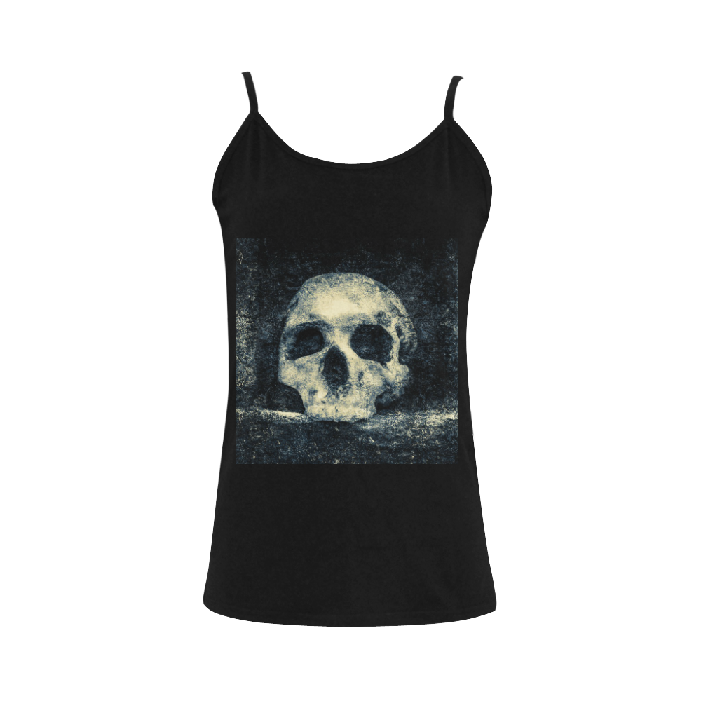 Man Skull In A Savage Temple Halloween Horror Women's Spaghetti Top (USA Size) (Model T34)