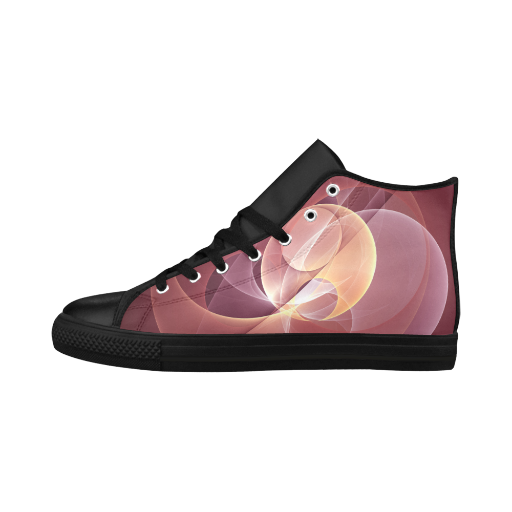 Movement Abstract Modern Wine Red Pink Fractal Art Aquila High Top Microfiber Leather Women's Shoes (Model 032)