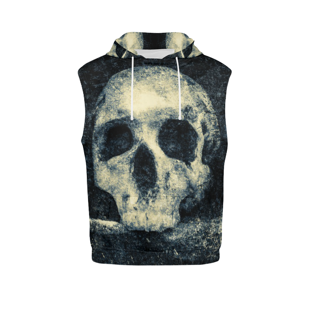 Man Skull In A Savage Temple Halloween Horror All Over Print Sleeveless Hoodie for Women (Model H15)