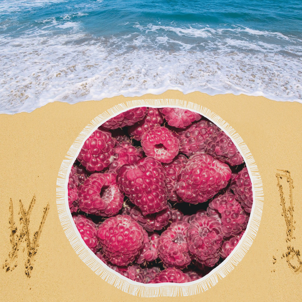 Pile of red fresh raspberries Circular Beach Shawl 59"x 59"