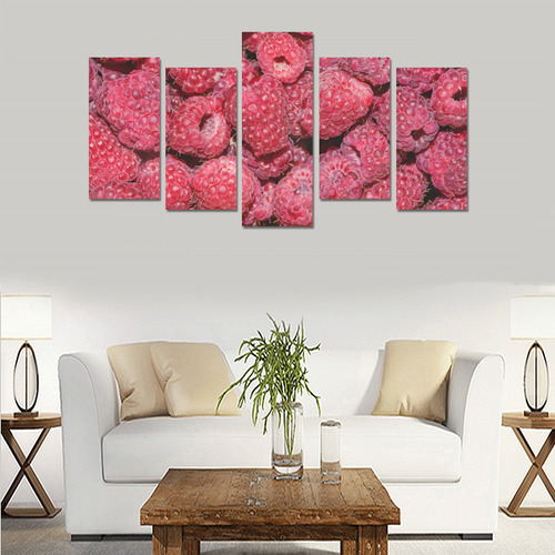 Red Fresh Raspberry Yummy Summer Berries Canvas Print Sets E (No Frame)