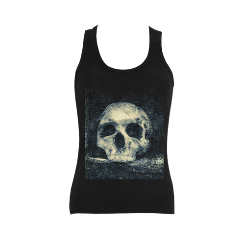 Man Skull In A Savage Temple Halloween Horror Women's Shoulder-Free Tank Top (Model T35)