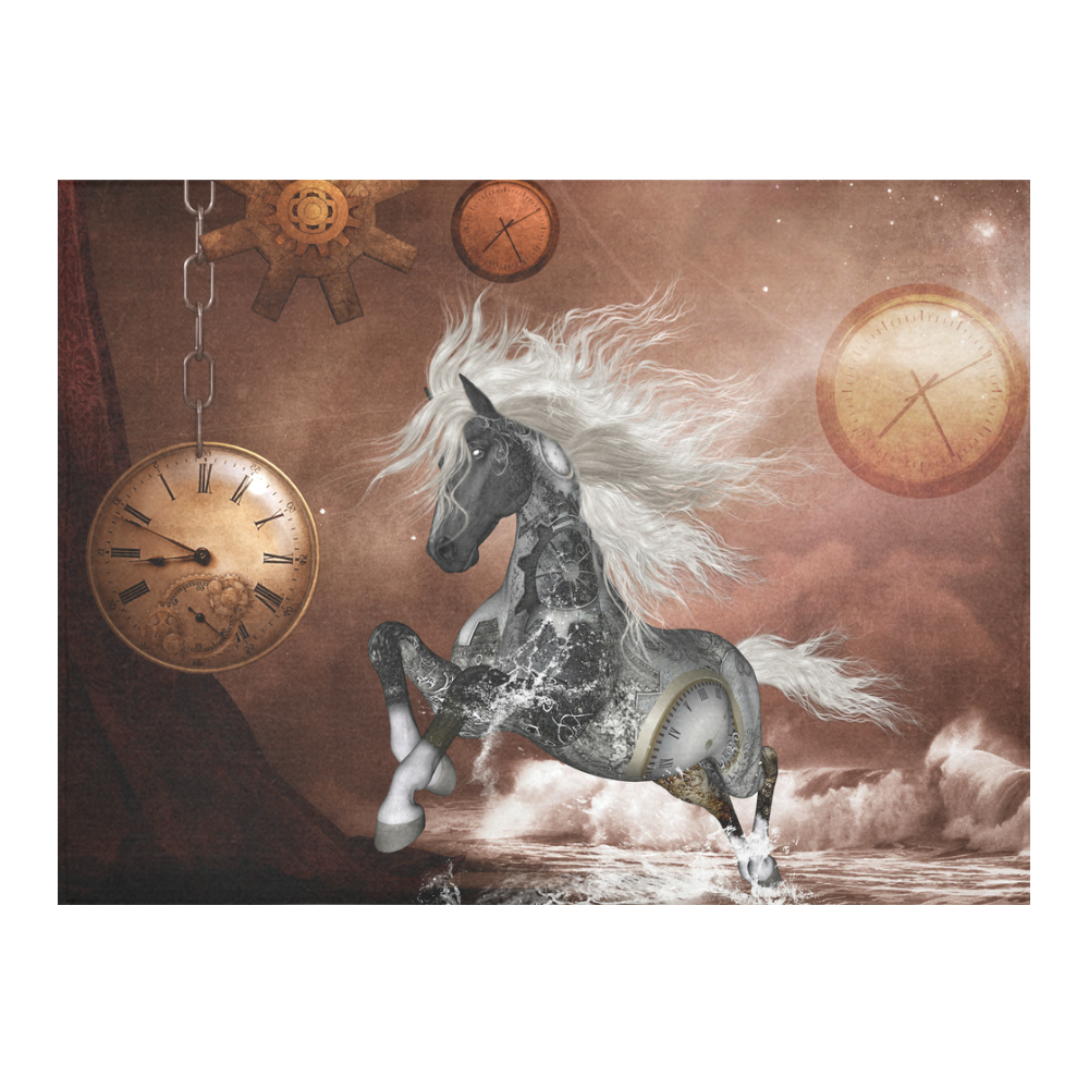 Amazing steampunk horse, silver Cotton Linen Tablecloth 52"x 70"