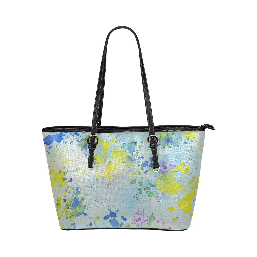 Watercolors splashes Leather Tote Bag/Large (Model 1651)