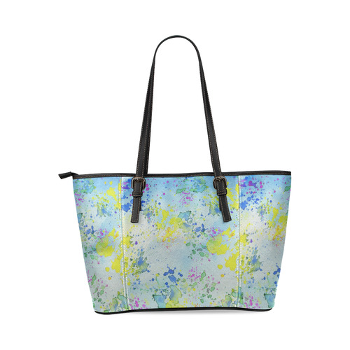 Watercolors splashes Leather Tote Bag/Large (Model 1640)