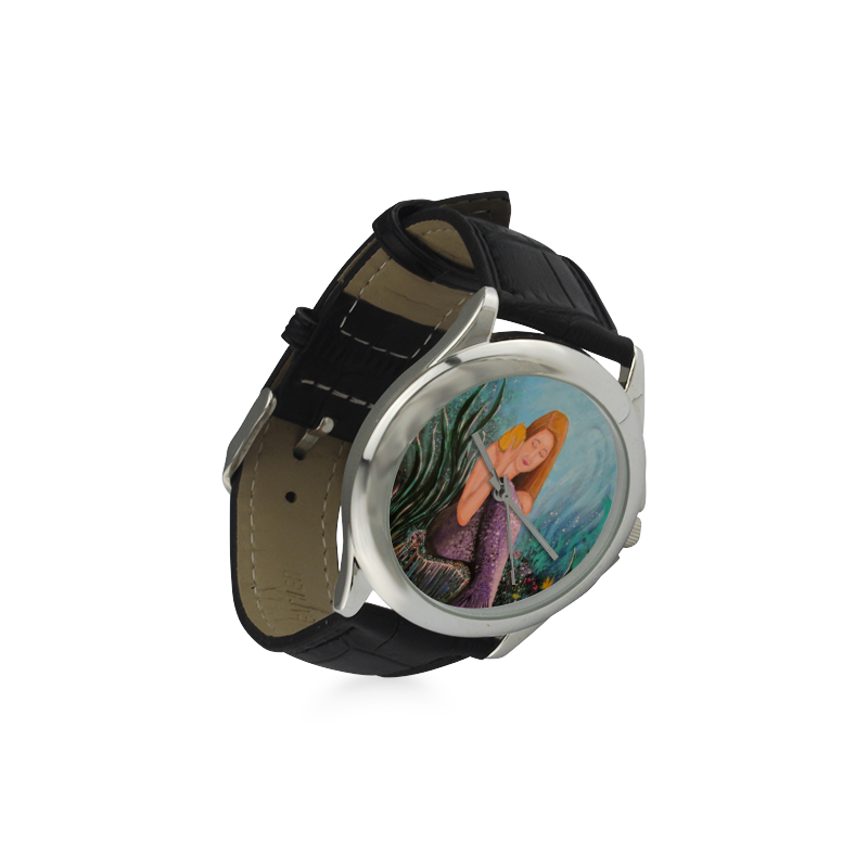 Mermaid Under The Sea Women's Classic Leather Strap Watch(Model 203)