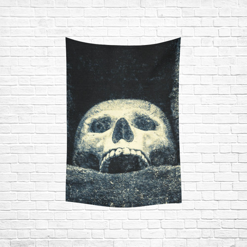 White Human Skull In A Pagan Shrine Halloween Cool Cotton Linen Wall Tapestry 40"x 60"