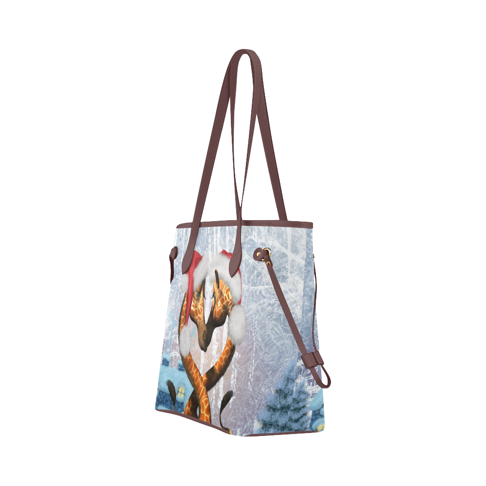 Christmas, funny giraffe Clover Canvas Tote Bag (Model 1661)