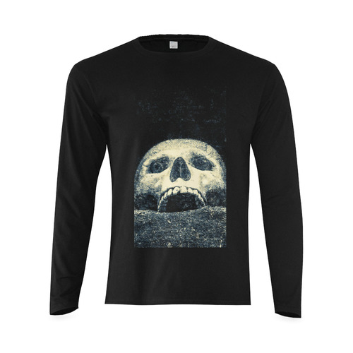 White Human Skull In A Pagan Shrine Halloween Cool Sunny Men's T-shirt (long-sleeve) (Model T08)