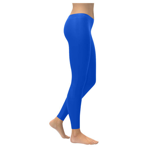 Precious Peacock Feathers Solid Boisterous Blue Women's Low Rise Leggings (Invisible Stitch) (Model L05)