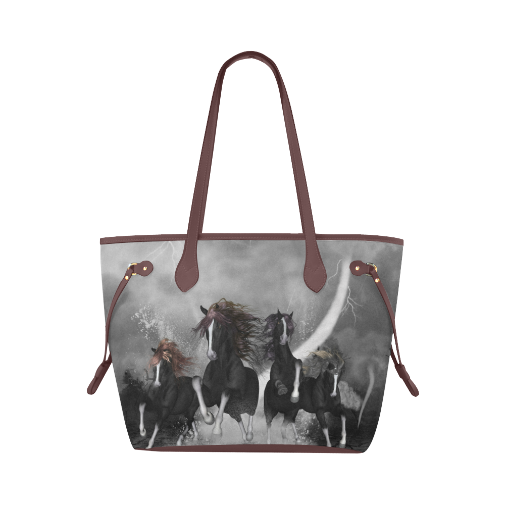 Awesome running black horses Clover Canvas Tote Bag (Model 1661)