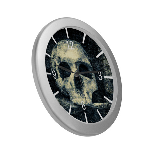 Halloween Gothic Horror Human Skull Wall Clock Silver Color Wall Clock