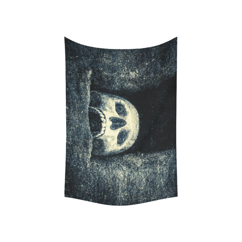 White Human Skull In A Pagan Shrine Halloween Cool Cotton Linen Wall Tapestry 60"x 40"