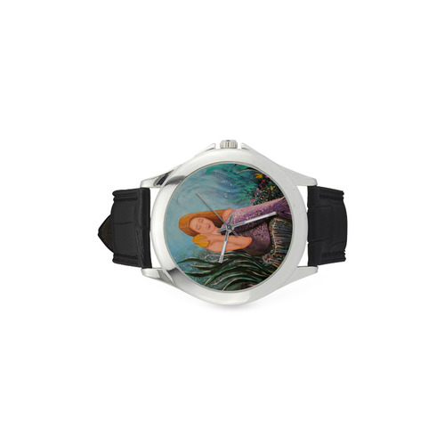 Mermaid Under The Sea Women's Classic Leather Strap Watch(Model 203)