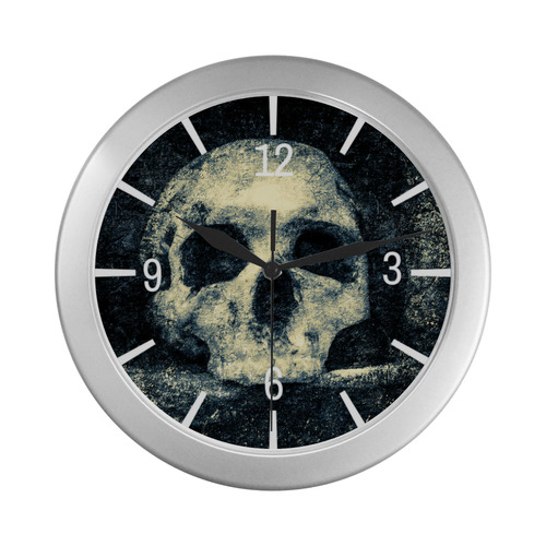 Halloween Gothic Horror Human Skull Wall Clock Silver Color Wall Clock