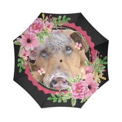 Thoughtful Dog Pink Floral Watercolor Foldable Umbrella (Model U01)