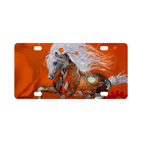 Wonderful steampunk horse, red white Classic License Plate