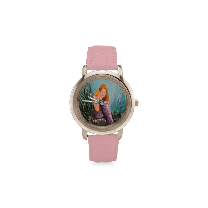 Mermaid Under The Sea Women's Rose Gold Leather Strap Watch(Model 201)