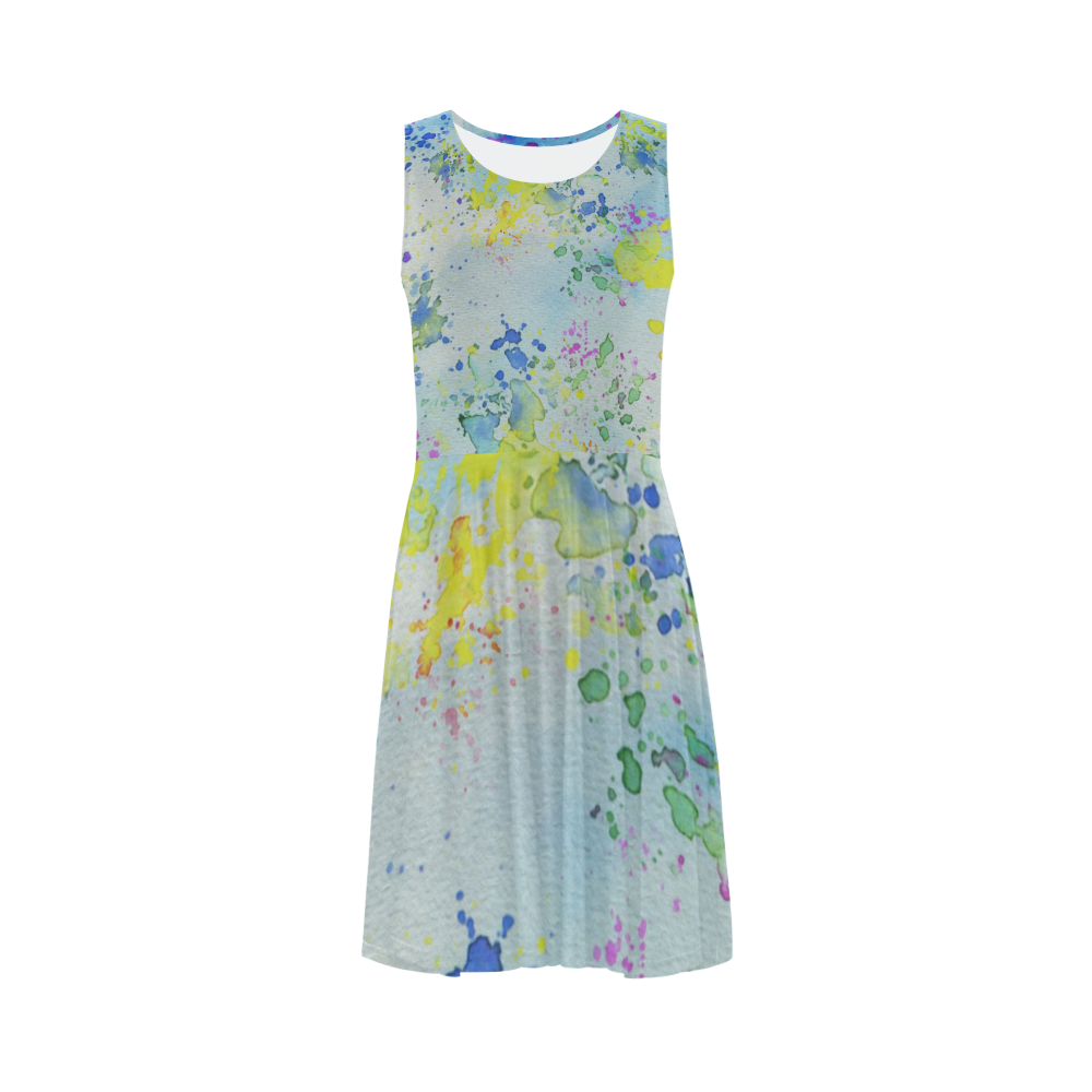 Watercolors splashes Sleeveless Ice Skater Dress (D19)