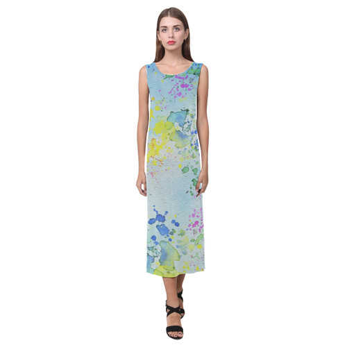 Watercolors splashes Phaedra Sleeveless Open Fork Long Dress (Model D08)