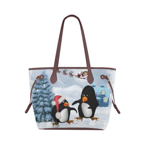 Christmas, funny, cute penguin Clover Canvas Tote Bag (Model 1661)