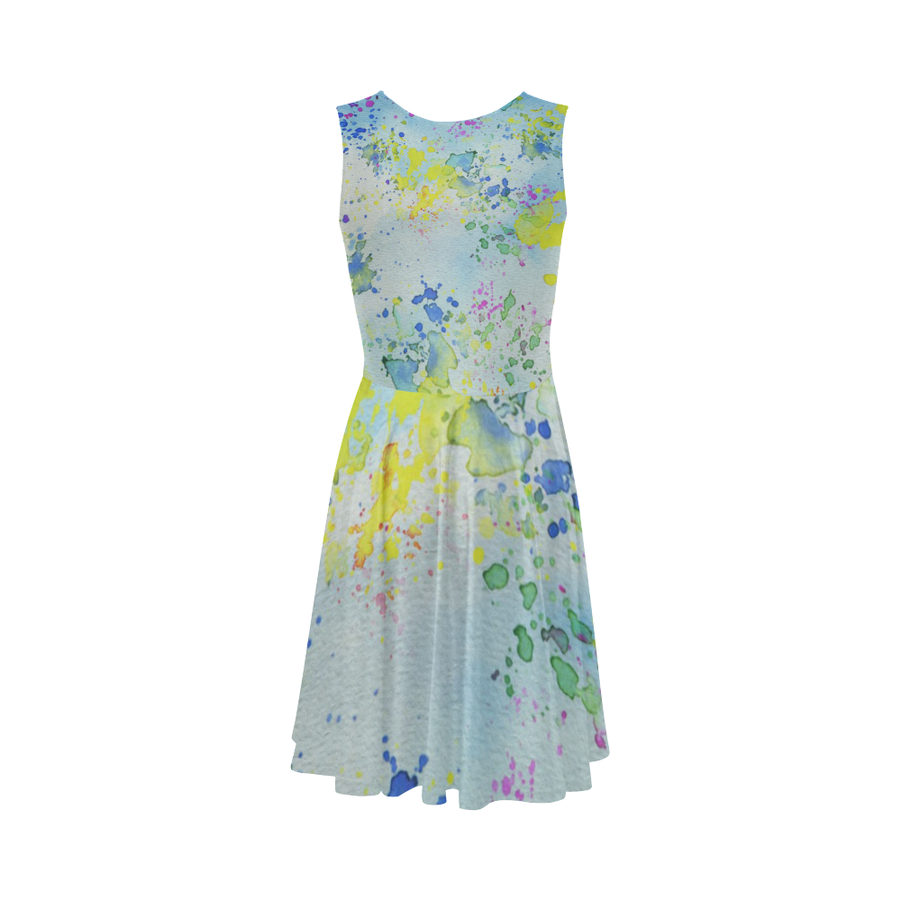 Watercolors splashes Sleeveless Ice Skater Dress (D19)