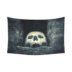 White Human Skull In A Pagan Shrine Halloween Cool Cotton Linen Wall Tapestry 90"x 60"