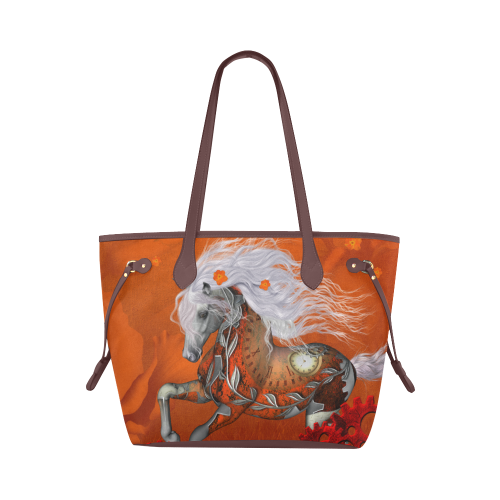 Wonderful steampunk horse, red white Clover Canvas Tote Bag (Model 1661)