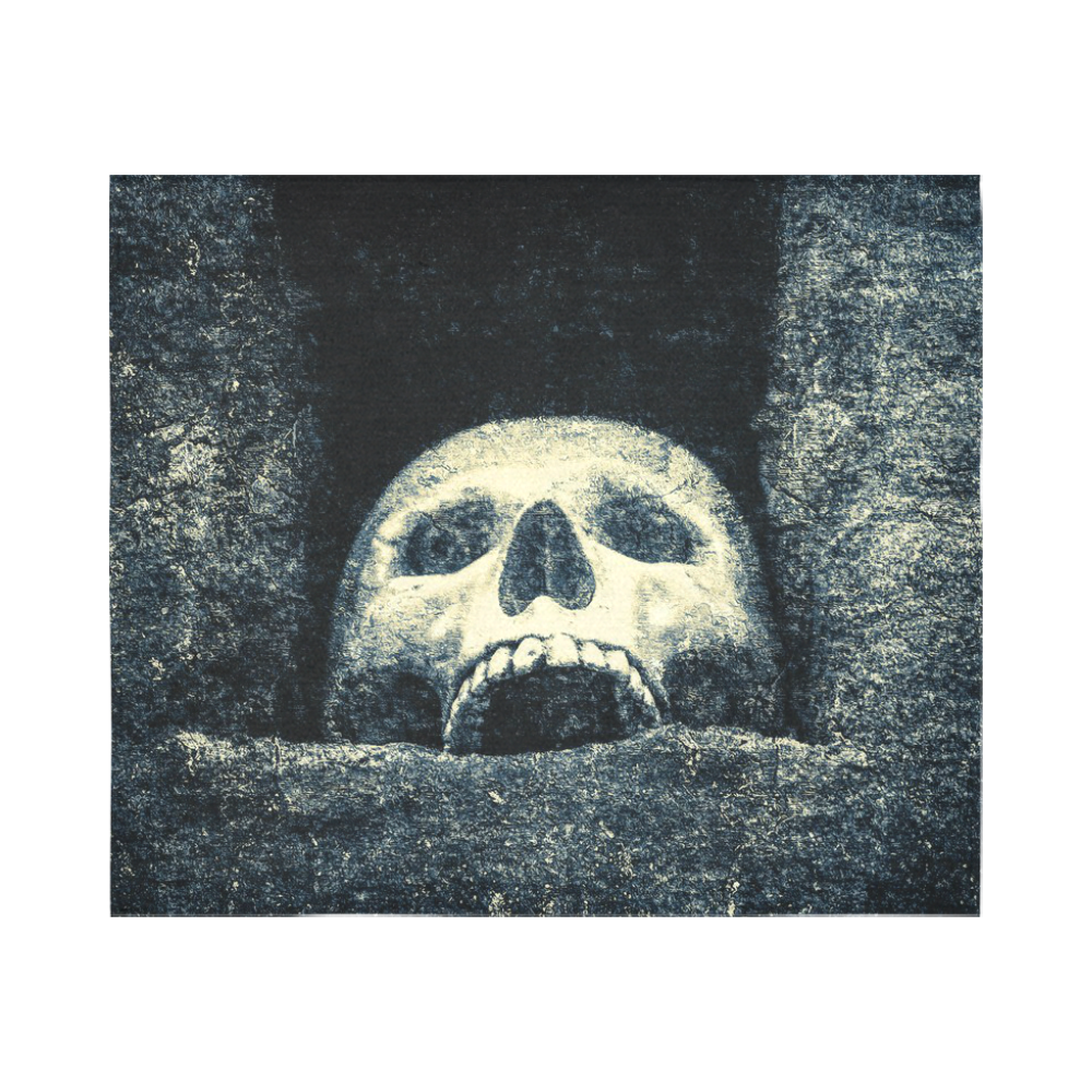 White Human Skull In A Pagan Shrine Halloween Cool Cotton Linen Wall Tapestry 60"x 51"