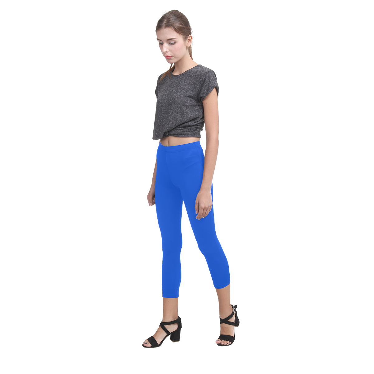 Precious Peacock Feathers Solid Boisterous Blue Capri Legging (Model L02)