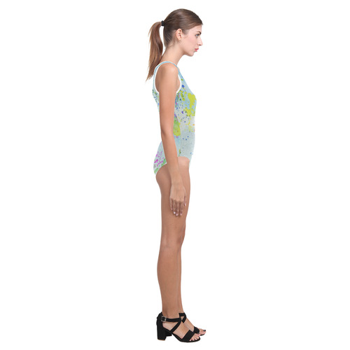 Watercolors splashes Vest One Piece Swimsuit (Model S04)