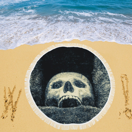 White Human Skull In A Pagan Shrine Halloween Cool Circular Beach Shawl 59"x 59"