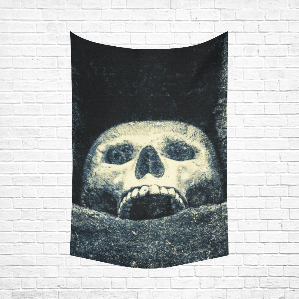 White Human Skull In A Pagan Shrine Halloween Cool Cotton Linen Wall Tapestry 60"x 90"