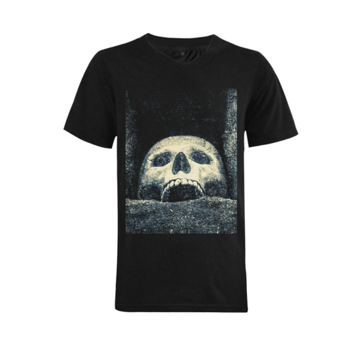 White Human Skull In A Pagan Shrine Halloween Cool Men's V-Neck T-shirt (USA Size) (Model T10)