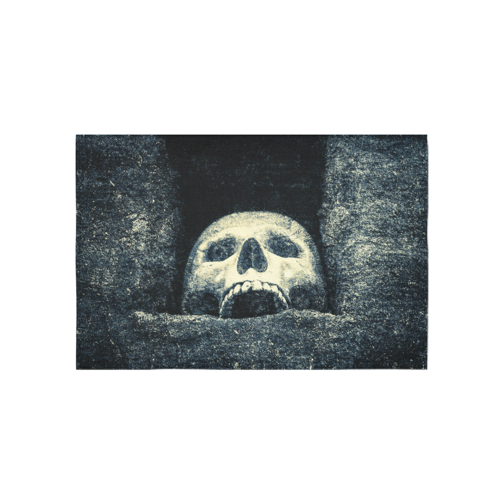 White Human Skull In A Pagan Shrine Halloween Cool Cotton Linen Wall Tapestry 60"x 40"