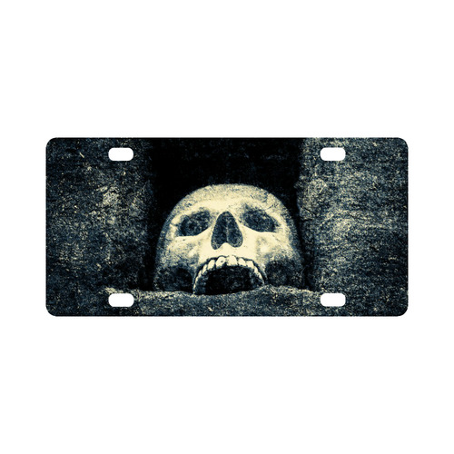 White Human Skull In A Pagan Shrine Halloween Cool Classic License Plate