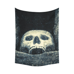 White Human Skull In A Pagan Shrine Halloween Cool Cotton Linen Wall Tapestry 60"x 80"