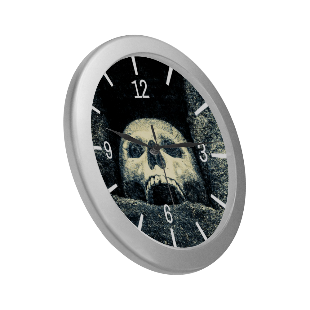 Halloween Gothic Horror Human Skull Wall Clock Silver Color Wall Clock