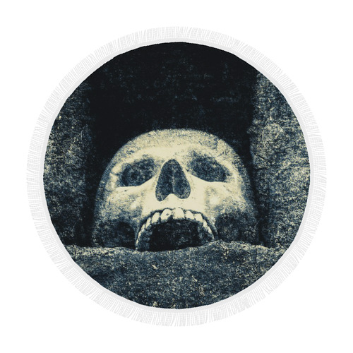 White Human Skull In A Pagan Shrine Halloween Cool Circular Beach Shawl 59"x 59"